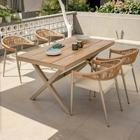 Ensemble de salle à manger d'extérieur de luxe, grande table extensible en teck avec chaises de patio en corde tressée, mobilier de jardin moderne pour la cour