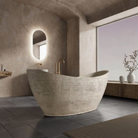 Baignoire en marbre naturel minimaliste moderne, finition ciselée à la main, OEM CNC, étanche, sur mesure