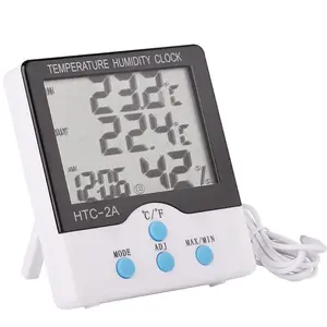 HTC-2A Elektronik Digital Ruangan Keluar Masuk Suhu Kelembaban Meter Thermometer Hygrometer Thermo Hygrometer Alarm Clock