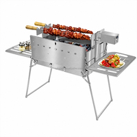 Barbecue rotatif automatique au charbon de bois en acier inoxydable pour le camping, pliable, portable, avec télécommande