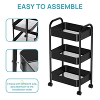 Chariot de rangement de cuisine à 3 niveaux sur roulettes, chariot utilitaire rotatif en métal avec paniers de rangement de différentes tailles