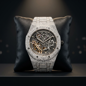 Luxury Case Dual Tone Moissanite Stainless Steel Glass Dial Skeleton <b>Watch</b> Bracelet Clasp Unisex 10 Bar Water Resistant India - Product Image 3