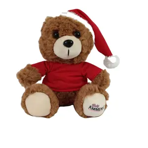 Original yangzhou new sunrise manufacturer custom soft plush christmas teddy bear with red hat t-shirt printed foot