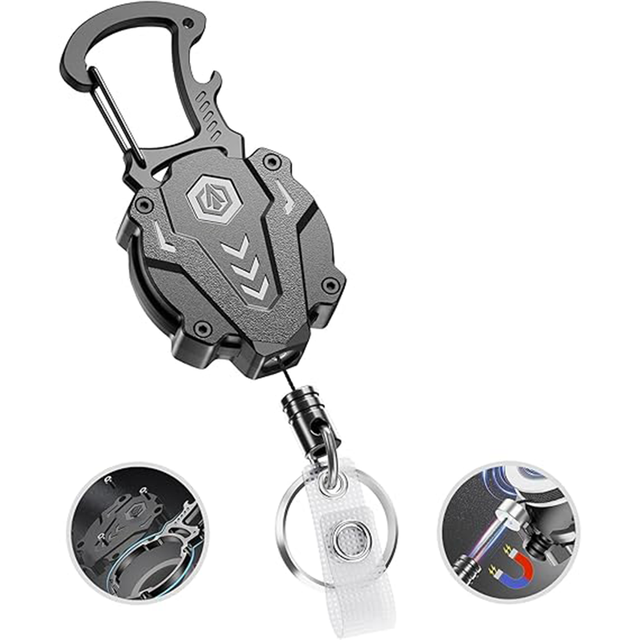 Retractable Phone Lanyard Magnetic Metal Carabiner Retractable Steel Wire Rope Metal Tether Tab Mobile Phone Strap for Running