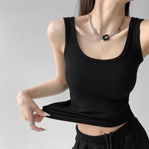 Top Deportivo Sexy de Algodón Ecológico de Alta Elasticidad con Cuello Redondo y Corte Ajustado para <span class=keywords><strong>Mujer</strong></span>, Sin Mangas, Estilo Camiseta de <span class=keywords><strong>Tirantes</strong></span> para Verano, Venta al por Mayor - Product Image 2