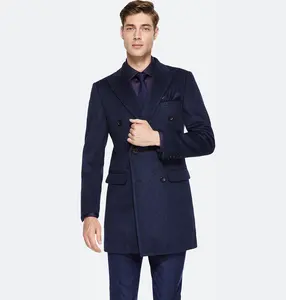 100%wool double breasted 6 buttons full length peak lapel bespoke men's overcoat