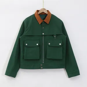 wholesale custom men's new fashion olive green plain winter cargo pockets luxury designed jackets