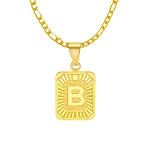 Collar con nombre personalizado para mujer y hombre, cadena cuadrada con inicial, colgante chapado en oro de 18K