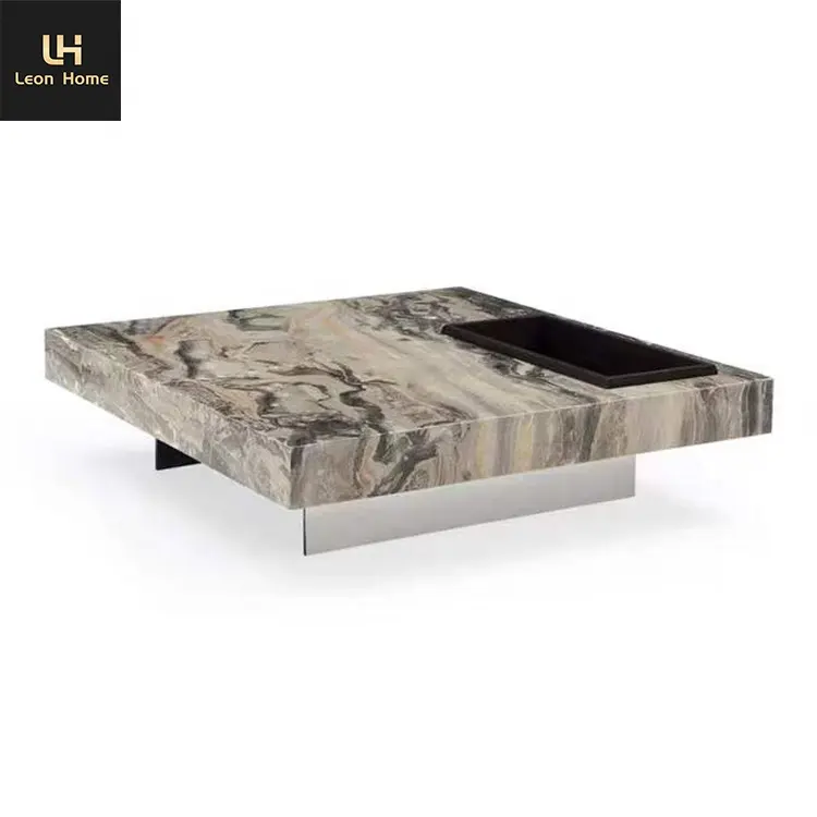 Factory custom luxury italian style stainless steel natural marble square coffee table for living room