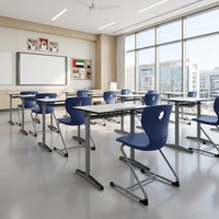 Mesa Escolar de Tablero Laminado de Segunda Generación, Muebles para Aula, Conjunto de Escritorio y Silla para Estudiantes