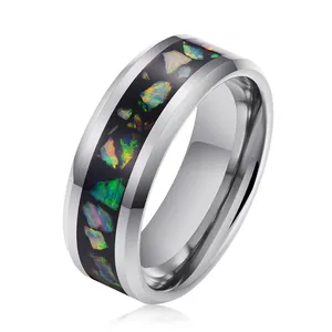 Fashion 8Mm Nieuwe Ontwerp Natuursteen Tungsten Opal Inlay Mens Ring Carbide Silver Tungsten Ring Core