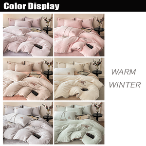 Großhandel 4-teilige bestickte doppelseitige Winter milch Fleece Bettwäsche Set Coral Flanell Quilts mit Bettwäsche Double Size Modern - Product Image 6
