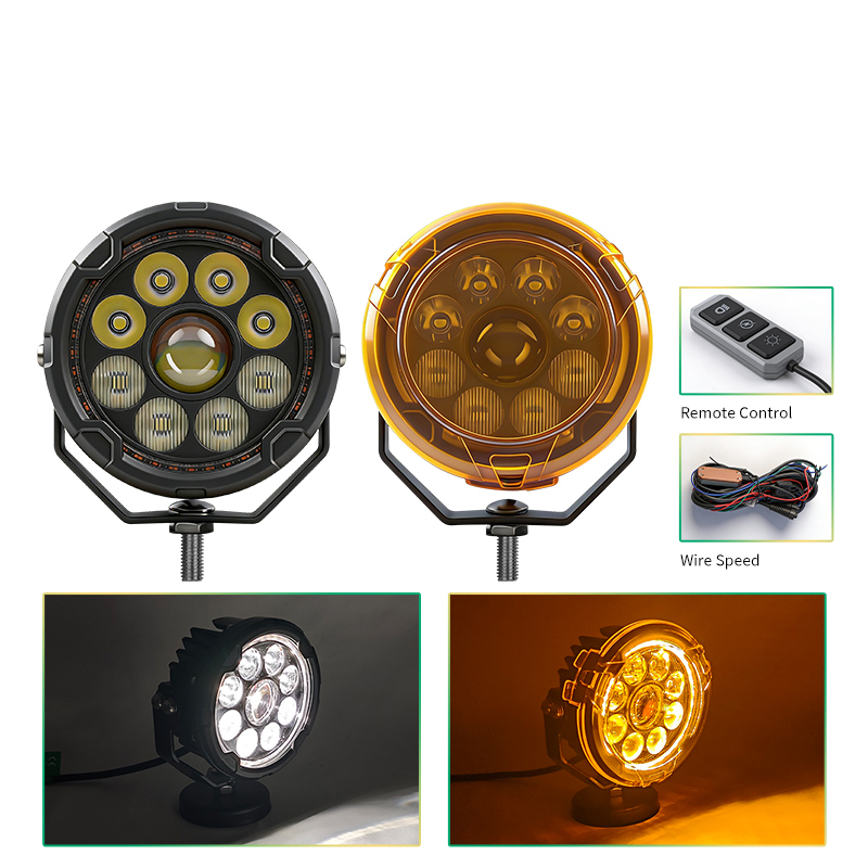 5 Inch 110W Round LED Work Light with Amber Cover Offroad Driving Light Spot Flood Combo Auxiliary Lamp for Car ATV UTV SUV