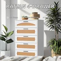 Meuble de rangement vertical moderne et écologique pour salon, avec quatre tiroirs et panneaux en rotin