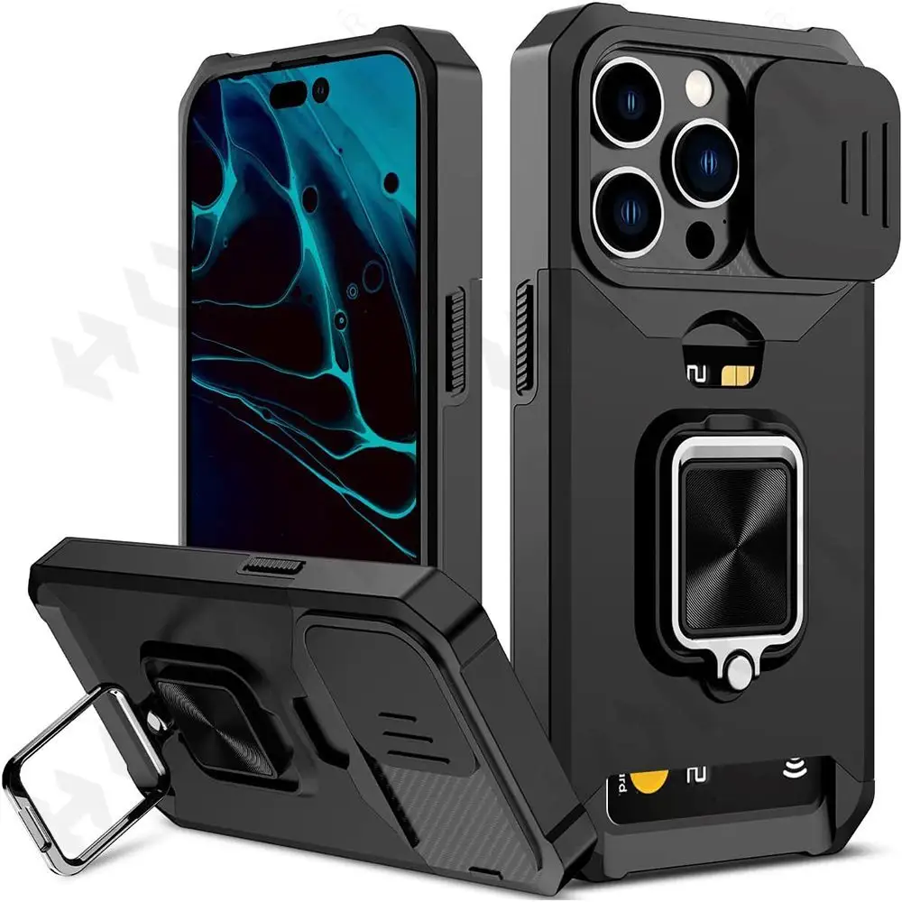 TPU+METAL Solid Color With Ring Holder Card Wallet Mobile Phone Case For Iphone 11 12 13 14 Pro Max Car Magnetic Holder