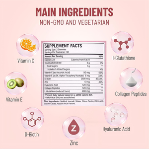 Gummies véganes naturelles à la biotine et au collagène pour la beauté des cheveux, de la peau et des ongles, supplément éclaircissant pour la peau et soulagement de la perte de cheveux pour femmes - Product Image 2