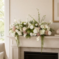 Chemin de table floral artificiel personnalisé en soie rose, blanc et vert PPS pour cheminée, idéal pour les arrangements décoratifs de mariage