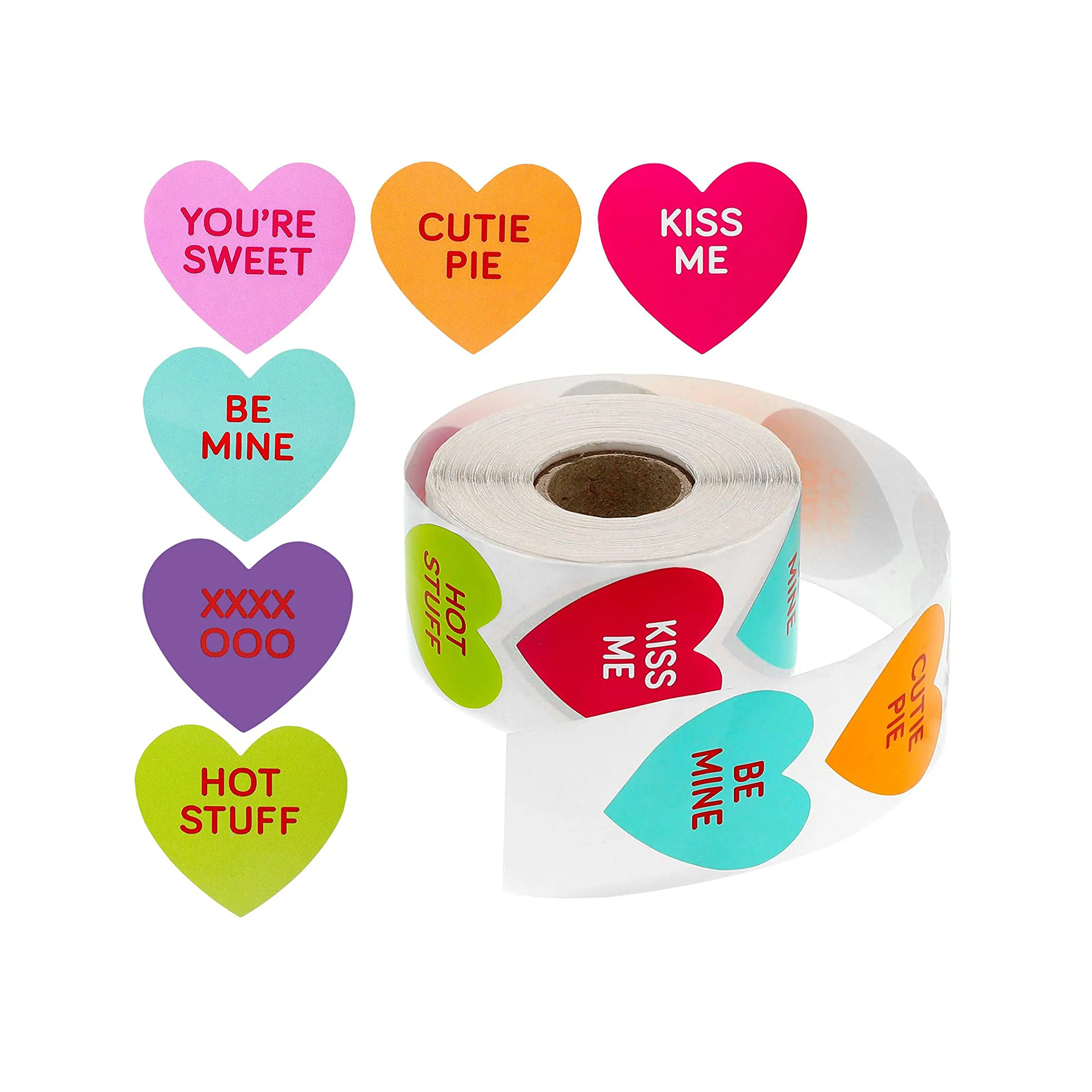 Colorful Heart Stickers Roll 1 Inch Valentine's Day Love Shape Labels Waterpoof Revmoable for Craft Envelopes Boxes Gift Tags