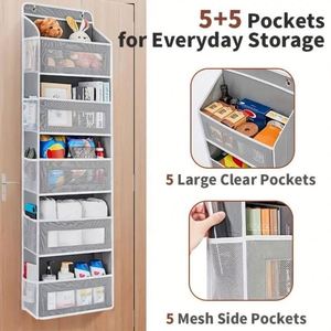 Organizador Colgante para Puerta con 10 Bolsillos, 5 Grandes Transparentes y 5 Laterales de Malla, para Dormitorio, Baño, Despensa, Gris - Product Image 4