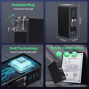 <span class=keywords><strong>Cargador</strong></span> USB C de 120W con Cables Integrados, <span class=keywords><strong>Cargador</strong></span> de Pared Plegable GaN, <span class=keywords><strong>Cargador</strong></span> Rápido PD de 65W para Laptop, MacBook/iPad, iPhone, GALAXY - Product Image 3