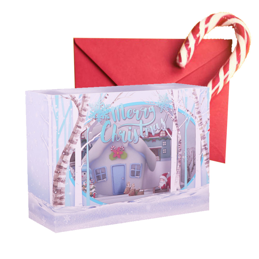 2021 custom print laser cut paper scene 3d displayable pop up Christmas card