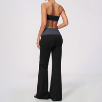 Set Olahraga Legging Lipat YIYI untuk Wanita, Bra Anti Selip Model Bungkus 2 in 1, Tank Top Kerah Kotak, Set Pakaian Aktif Wanita