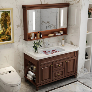 Gabinete de baño simple <span class=keywords><strong>rústico</strong></span> moderno, nuevo tablero de roca ligero de pie, lavabo de <span class=keywords><strong>tocador</strong></span>, inodoro, Baño - Product Image 1