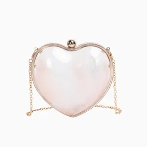 2024 New Fashion Korean Version Peach Heart Chain Shoulder Small Evening Clutch Bag