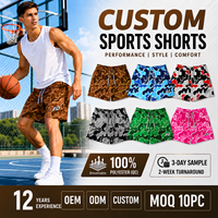 Celana Pendek Basket Latihan Bahan Mesh Bernapas Custom Kamuflase Grosir FQ, Celana Pendek Gym Unisex dengan Cetak Transfer Panas Poliester
