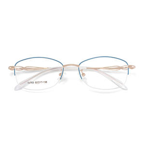 Lunettes élégantes demi-cerclées ovales en titane pour femme, bleu saphir, or rose, 34753, antidérapantes - Product Image 4