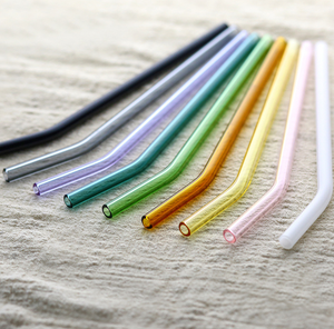 <strong>Reusable</strong> Borosilicate Glass Drinking <strong>Straw</strong> Set Eco-friendly Straight &amp; Bent <strong>Straws</strong> 8mm with Cleaning Brush for Smoothies Set - Product Image 1