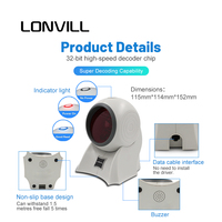 Escáner de Código de Barras de Escritorio LONVILL con Indicador LED Rojo y Azul, Volumen de Buzzer Ajustable, Manos Libres, para Entornos Ruidosos como Cafeterías