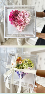 Scatola Regalo Quadrata in Acrilico con Fiori Conservati, Rosa Floyd Romantica con Nastro, per Compleanno, San Valentino, Laurea, Vendita all'Ingrosso - Product Image 6