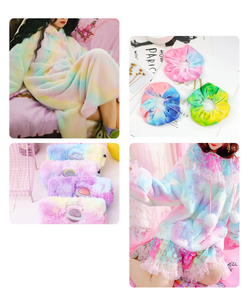 Estampado de punto de alta calidad 100% poliéster Arco Iris piel peluda Tie-dye estampado conejo piel sintética tela de felpa para ropa - Product Image 4