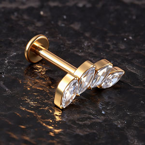 <span class=keywords><strong>Piercing</strong></span> Labret Classique en Titane ASTM F136 Plaqué Or 24K, Zircon Taille Marquise, Motif Fleur, pour Cartilage Hélix, Cadeau de Mariage et Fiançailles - Product Image 2