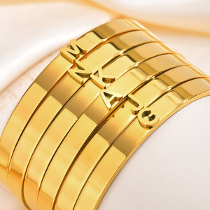 26 Letter Initial Gold PVD Stainless Steel Open Cuff <b>Bangle</b> Bracelet Personalized Alphabet <b>Engraved</b>, Waterproof & Hypoallergenic - Product Image 1