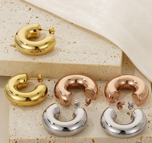 <span class=keywords><strong>2023</strong></span> joyería de moda gruesa Clip en pendientes de gota de tuerca 30mm pendientes de aro hueco de acero inoxidable - Product Image 2