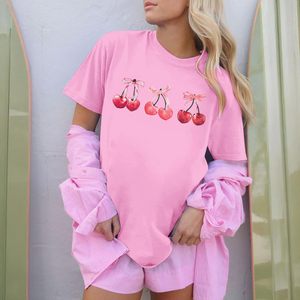 Camiseta Oversize de Algodón con Estampado Gráfico de Lazo Rosa Cereza para Mujer FOXA, Top Transpirable de Jersey - Product Image 2