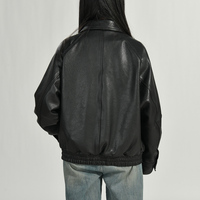 Blouson aviateur en cuir véritable pour femme, couleur unie, avec fermeture éclair, coupe ample, confortable, souple, coupe-vent et imperméable, collection automne de luxe
