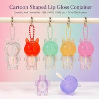 Envase de Brillo Labial Personalizado ISMAN de 4 ml con Forma de Animal de Dibujos Animados, Lindo Envase Transparente con Cadena de Bolitas de Cerdo, Embalaje Cosmético al por Mayor
