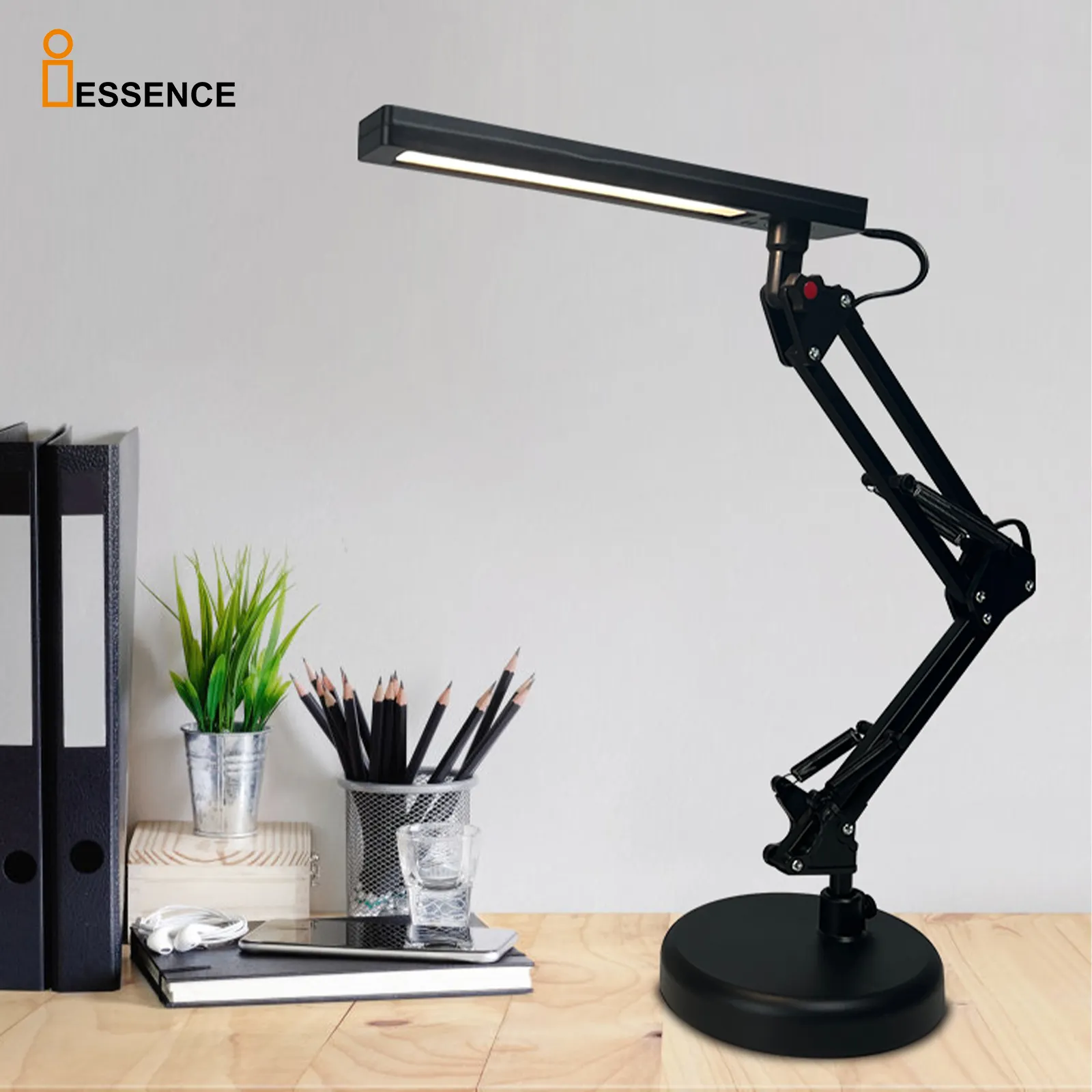 Lampe à ongles à LED pour bureau Lampe d'étude Lampe de travail articulée Lampes de bureau pliantes avec design noir