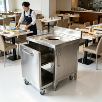 Chariot à déchets alimentaires en acier inoxydable commercial avec couvercle, robuste, pour la collecte des déchets de cuisine des restaurants