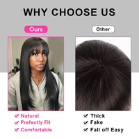 Perruque 100% Cheveux Humains Longue et Soyeuse, Double Tissage, Prête à Porter, Lisse Comme un Bâton avec Frange pour Femmes Noires