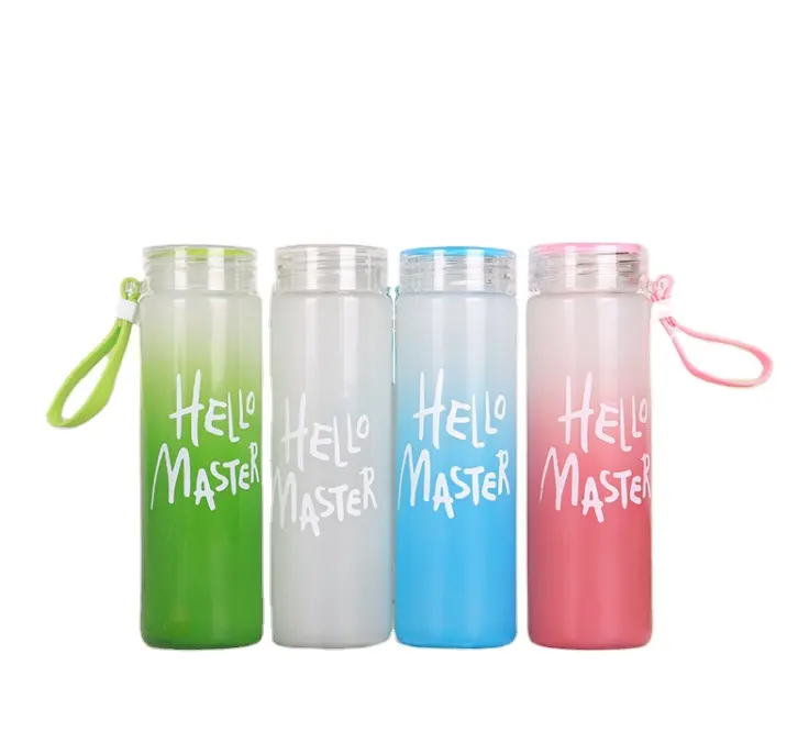 480ML Promotional gift glass water bottle sublimation frosted tumbler cup travel mug with lid and handle