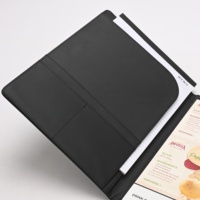 Carpeta de Presentación A4 de Cuero Negro Personalizada, con Bolsillos Interiores, Portaplumas, Impresión UV/Digital, Duradera, para Marca Corporativa y Negocios
