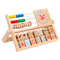 Ábaco Educativo de Madera para Niños, Marco de Cálculo, Letras del Alfabeto, Números, Reloj Despertador, de 2 a 4 Años, Unisex, Colorido