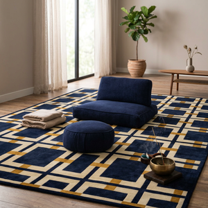 Alfombra Moderna Geométrica Azul Marino Rectangular Antideslizante con Diseño de Pelo Medio para Sala de Estar - Product Image 5