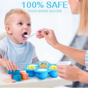 Bac congélateur en silicone pour aliments pour bébés Morsure d'œuf <span class=keywords><strong>maison</strong></span> avec couvercle à clipser Stockage empilable et réutilisable pour aliments pour bébés - Product Image 6