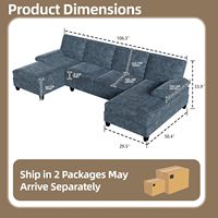 Ensemble de canapé sectionnel rectangulaire moderne 4 places avec double chaise longue, structure en bois massif, mousse à mémoire de forme, revêtement en lin gris foncé