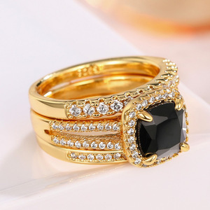 Q325 Women's <b>Diamond</b> <b>Ring</b> With Fancy Black Center Stone And Round Brilliant Cut Side <b>Diamonds</b> Engagement Jewelry - Product Image 3
